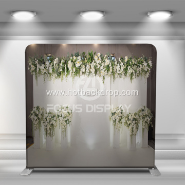 white flower tension fabric backdrop display frame